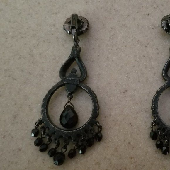 VINTAGE STATEMENT JOSE & MARIA BARRERA BLACK CRYSTAL DANGLE CHANDELIER EARRINGS - Picture 8 of 12